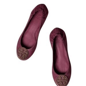 TORY BURCH Reva Maroon/Gold Suede Ballet Flats Size 8.5M